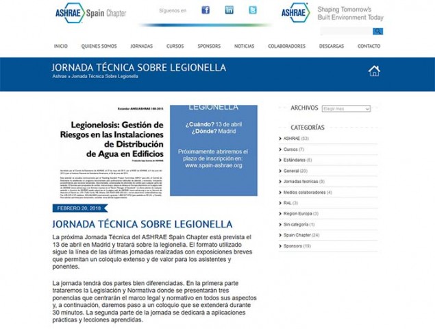 Ashrae: Jornada Técnica sobre legionela