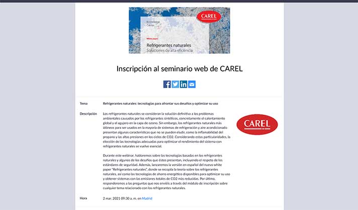 Seminario web de Carel sobre refrigerantes naturales