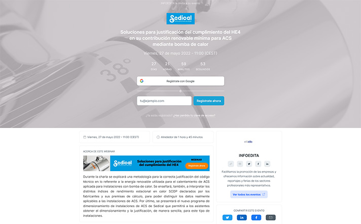 Webinar Sedical: Soluciones para justificación del cumplimiento del HE4 en su contribución renovable mínima para ACS mediante bomba de calor