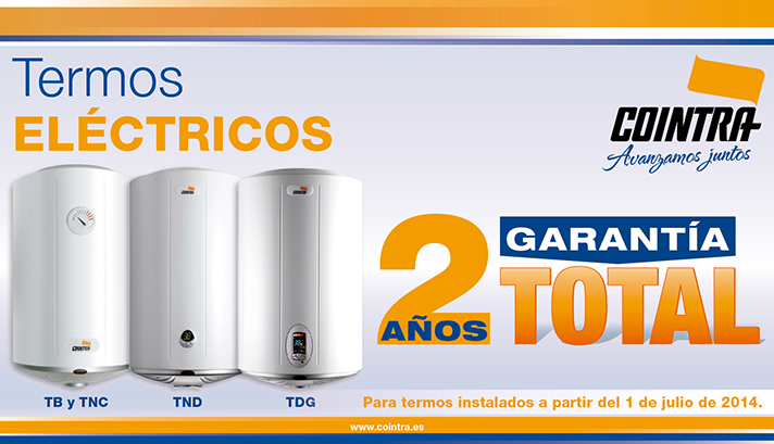 Cointra ofrece dos años de garantía total para sus termos eléctricos