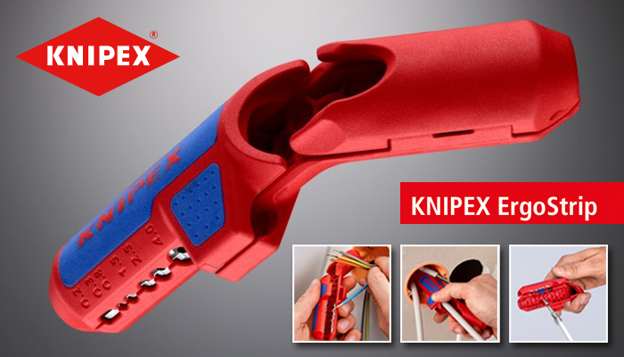 El nuevo ErgoStrip de Knipex tiene una forma idónea para trabajos en cajas de derivación y de distribución