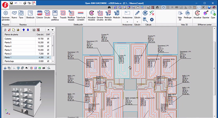 Open BIM de Giacomini facilita el modelado de instalaciones radiantes y su cálculo energético