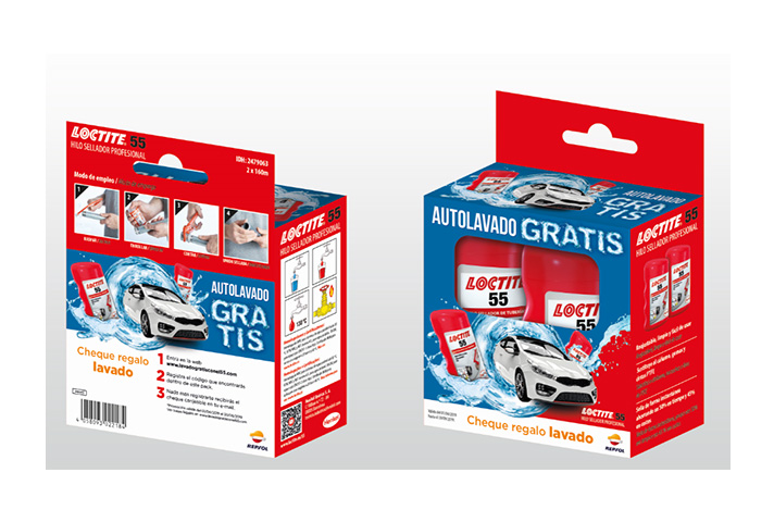 Con la compra de este pack de dos botes Loctite 55, el consumidor recibirá además un cheque regalo para un autolavado gratis