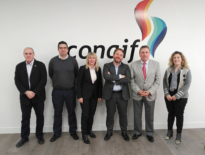 Negociación previa del acuerdo. Febrero de 2020. De izquierda de derecha, Santiago Magallón (Conaif), José María Ortiz Librero (Redexis), Magdalena Verdú (Conaif), Andrés Oliva (Redexis), Francisco Guzmán (Conaif) y Ana Mª García Gascó (Conaif)