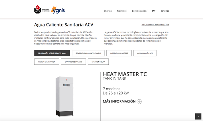 La nueva web (www.acv-ygnis.com) fusiona las soluciones y sistemas para calefacción y ACS 