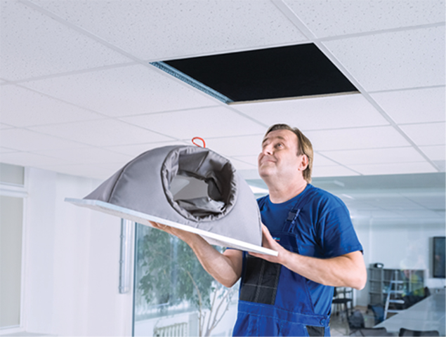 Los difusores de techo FabricAir están diseñados para crear un entorno interior silencioso y sin corrientes de aire 