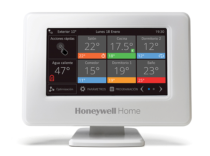 El controlador evohome con pantalla táctil en color de alta calidad puede operar sobre doce zonas de control