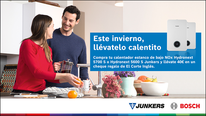 Ahora, al comprar un calentador estanco de bajo NOx Junkers es posible obtener un cheque de 40€ canjeable en compras en El Corte Inglés