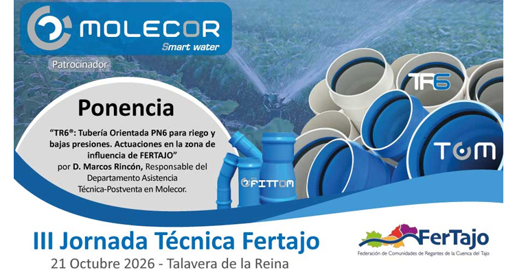 Molecor presentará sus soluciones para modernizar las redes de regadío en la III Jornada Técnica de Fertajo